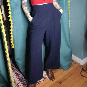 Cropped high waist wide leg trouser pants